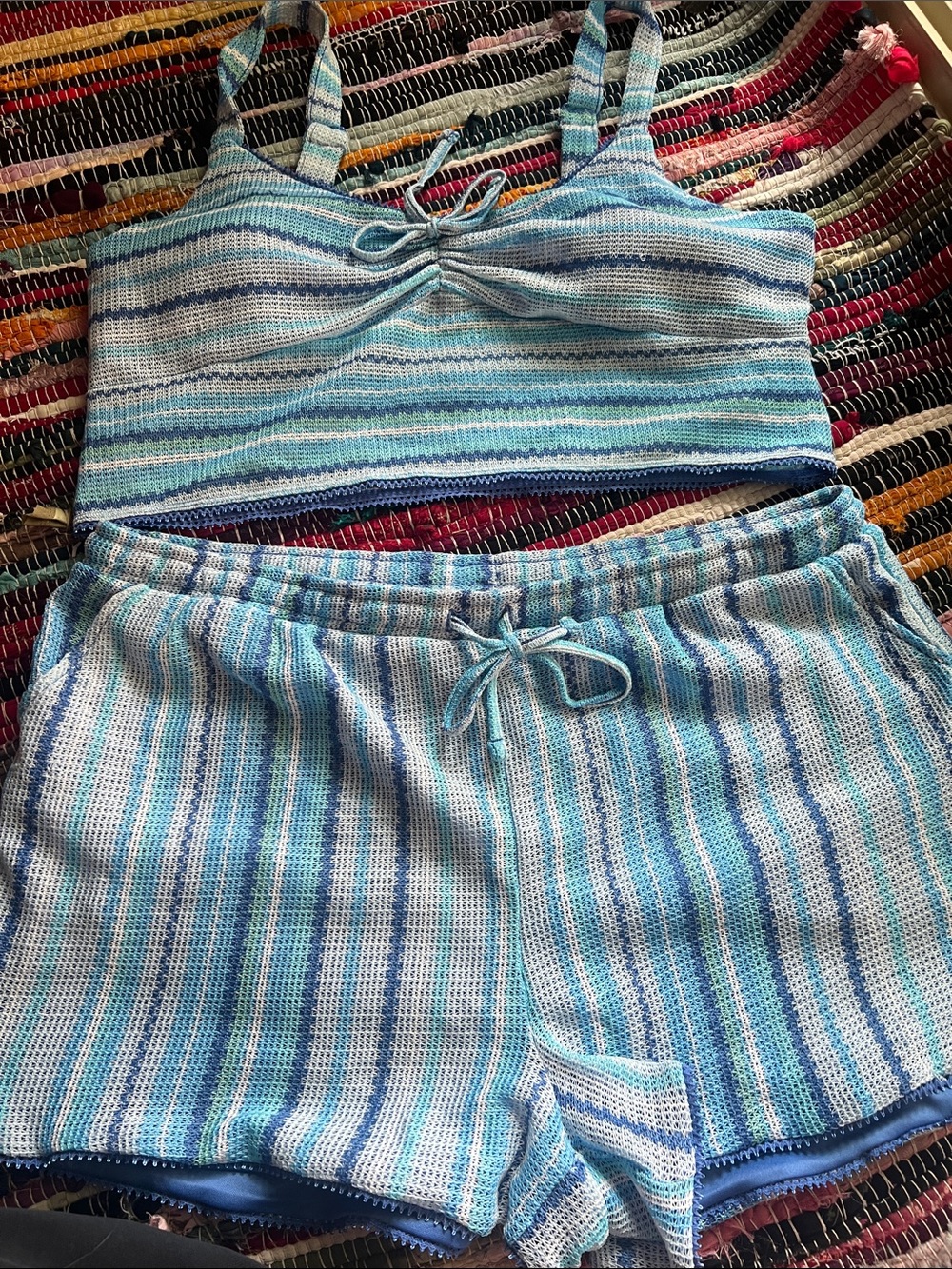 Blue Striped Knit Set - Women